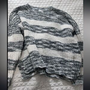 White and gray striped sweater size small